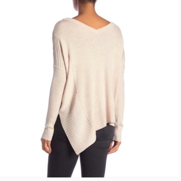 AllSaints Keld V-Neck Merino Wool Ribbed Sweater Color Almond  Marl Sz S - Picture 5 of 12